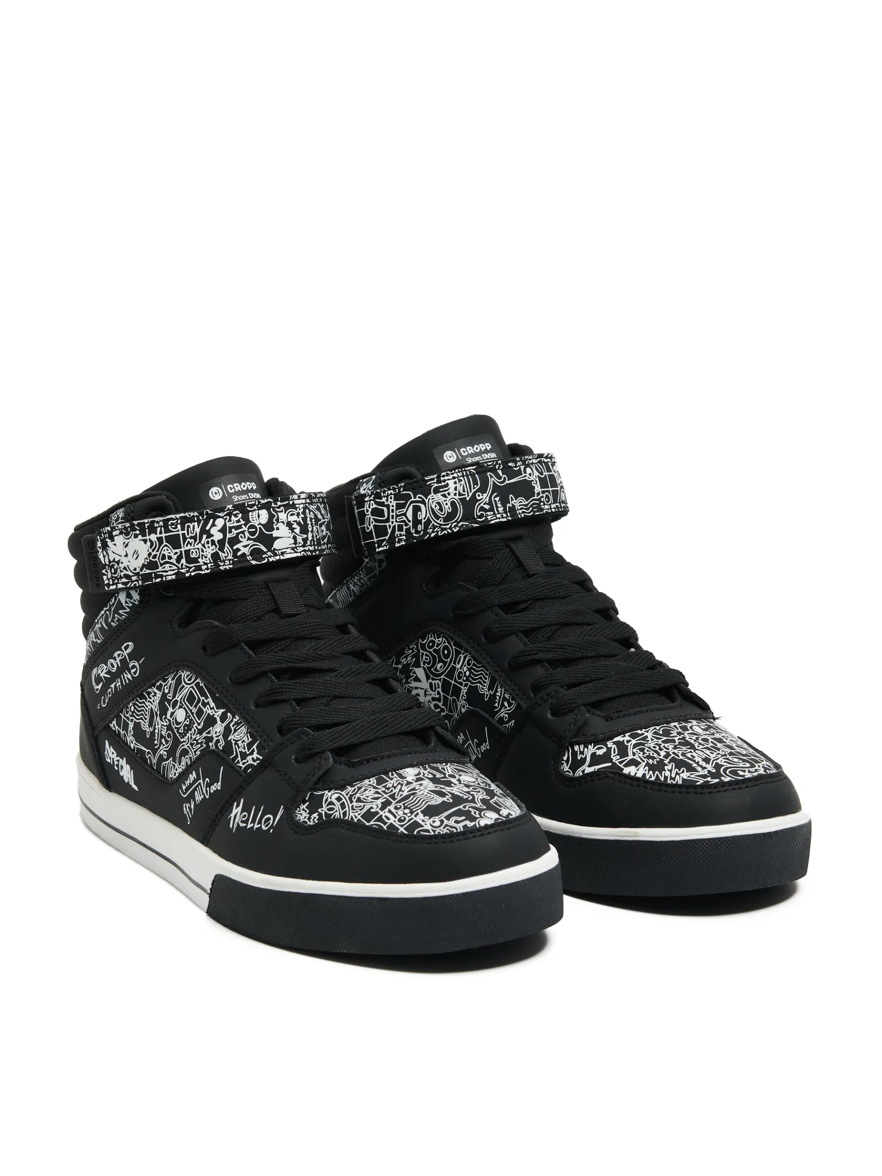 Hot Cropp Czarne sneakersy z komiksowym nadrukiem czarny