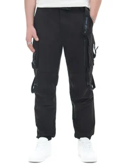 Outlet Cropp Czarne spodnie loose z paskiem czarny