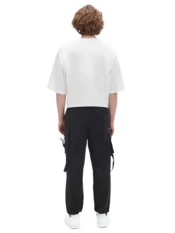 Outlet Cropp Czarne spodnie loose z paskiem czarny