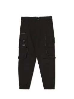 Outlet Cropp Czarne spodnie loose z paskiem czarny