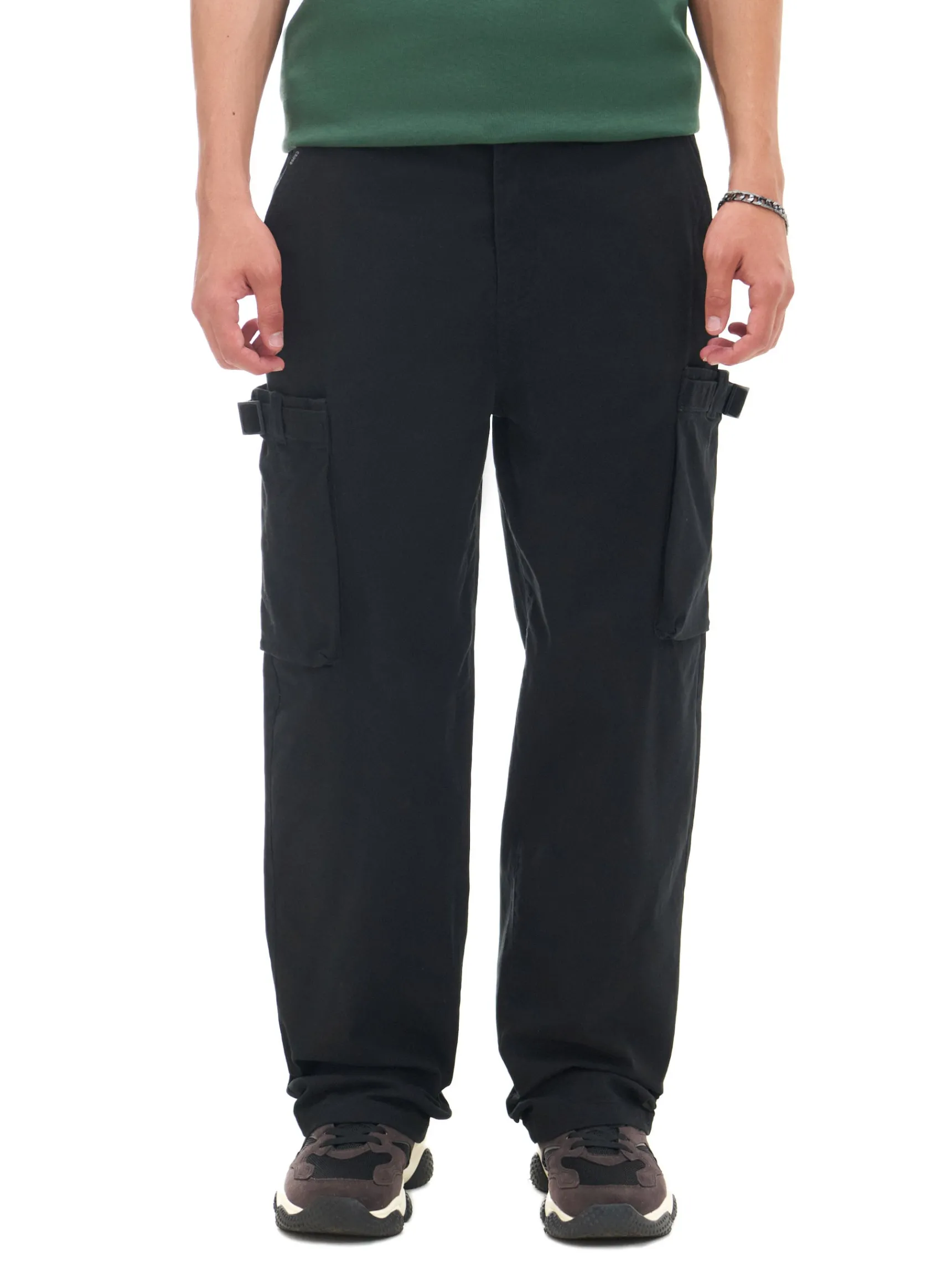 Discount Cropp Czarne spodnie loose z regulacją czarny