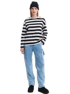 Online Cropp Czarno-biała bluzka w paski UNISEX wielobarwny