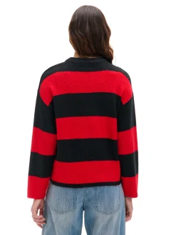 New Cropp Czarno- sweter w paski czerwony
