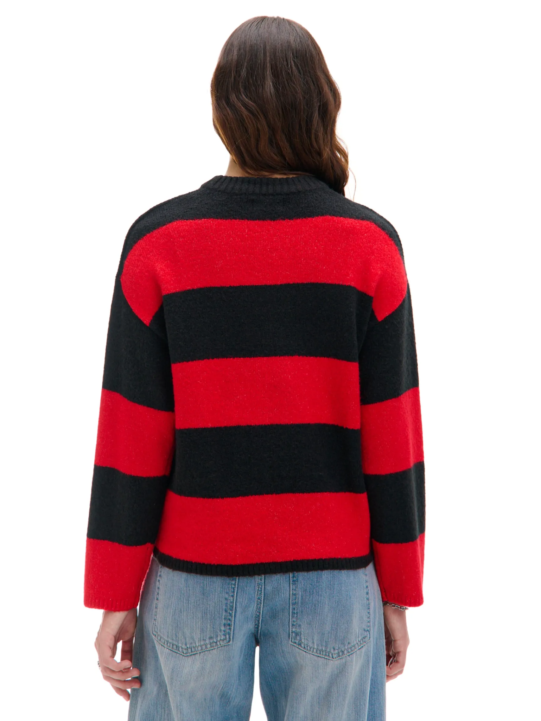New Cropp Czarno- sweter w paski czerwony