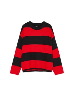 New Cropp Czarno- sweter w paski czerwony