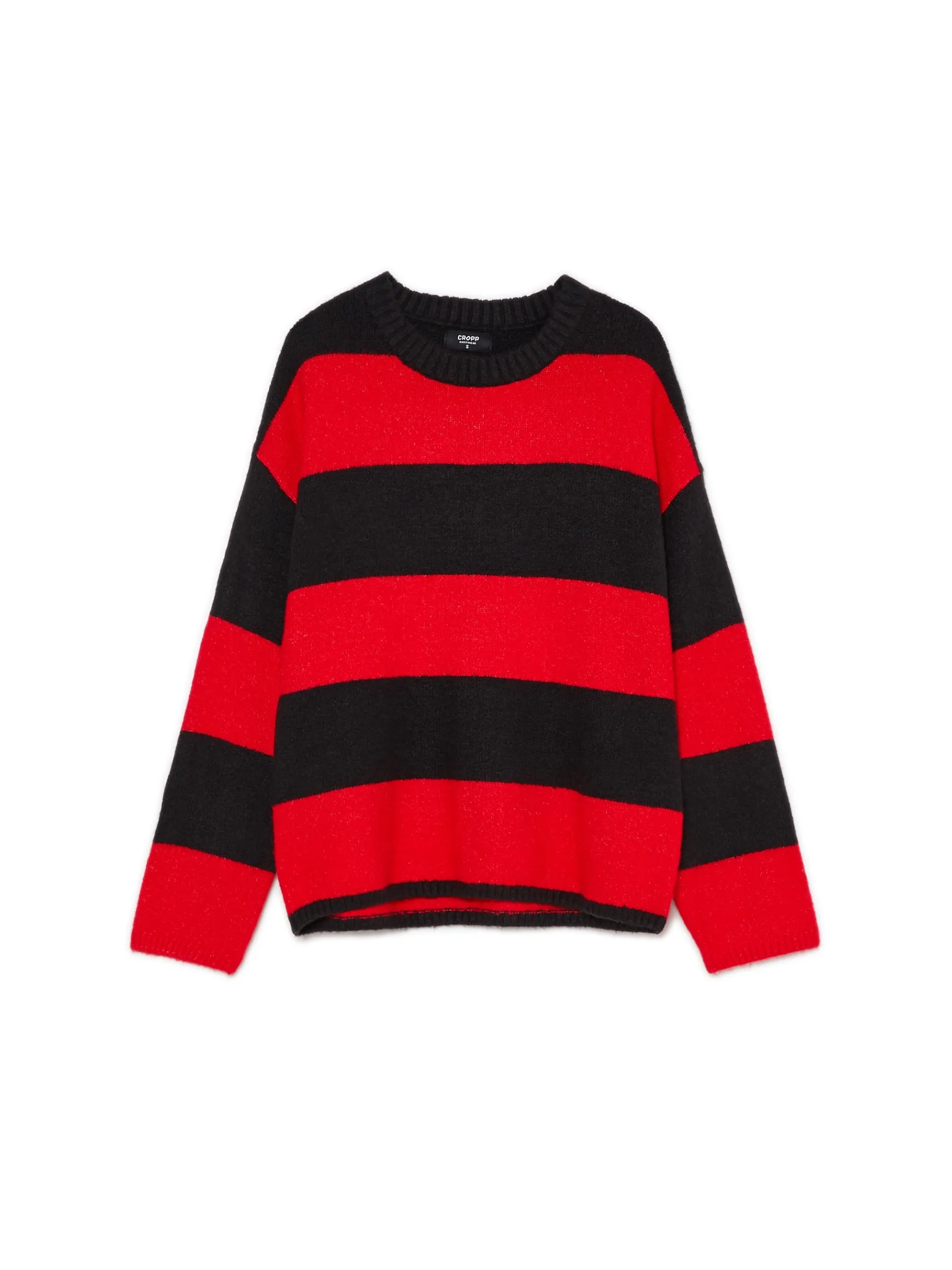 New Cropp Czarno- sweter w paski czerwony