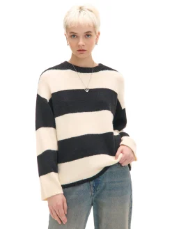 Clearance Cropp Czarno- sweter w paski kremowy
