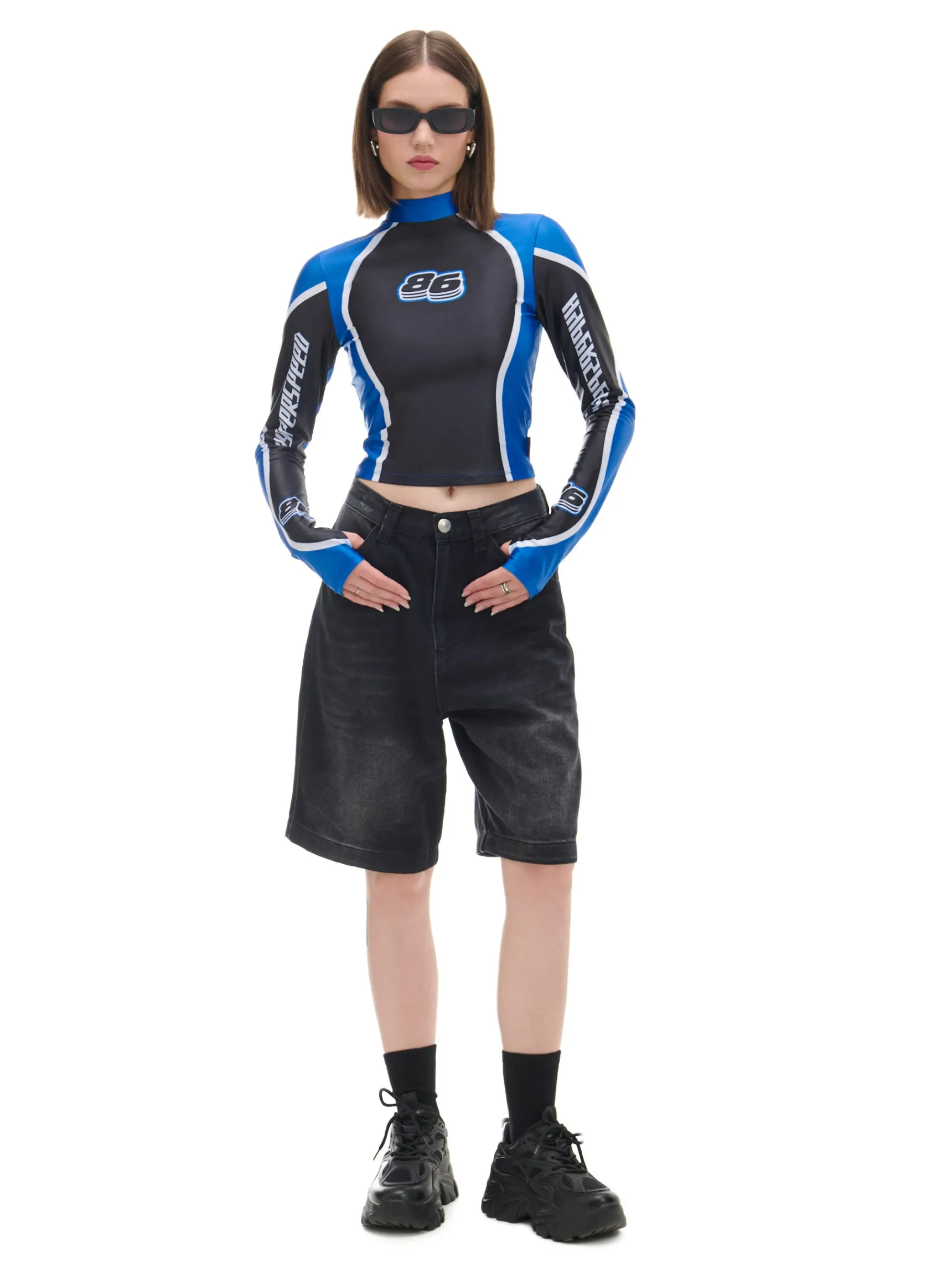 Hot Cropp Czarno-niebieska koszulka longsleeve Baltic Games wielobarwny