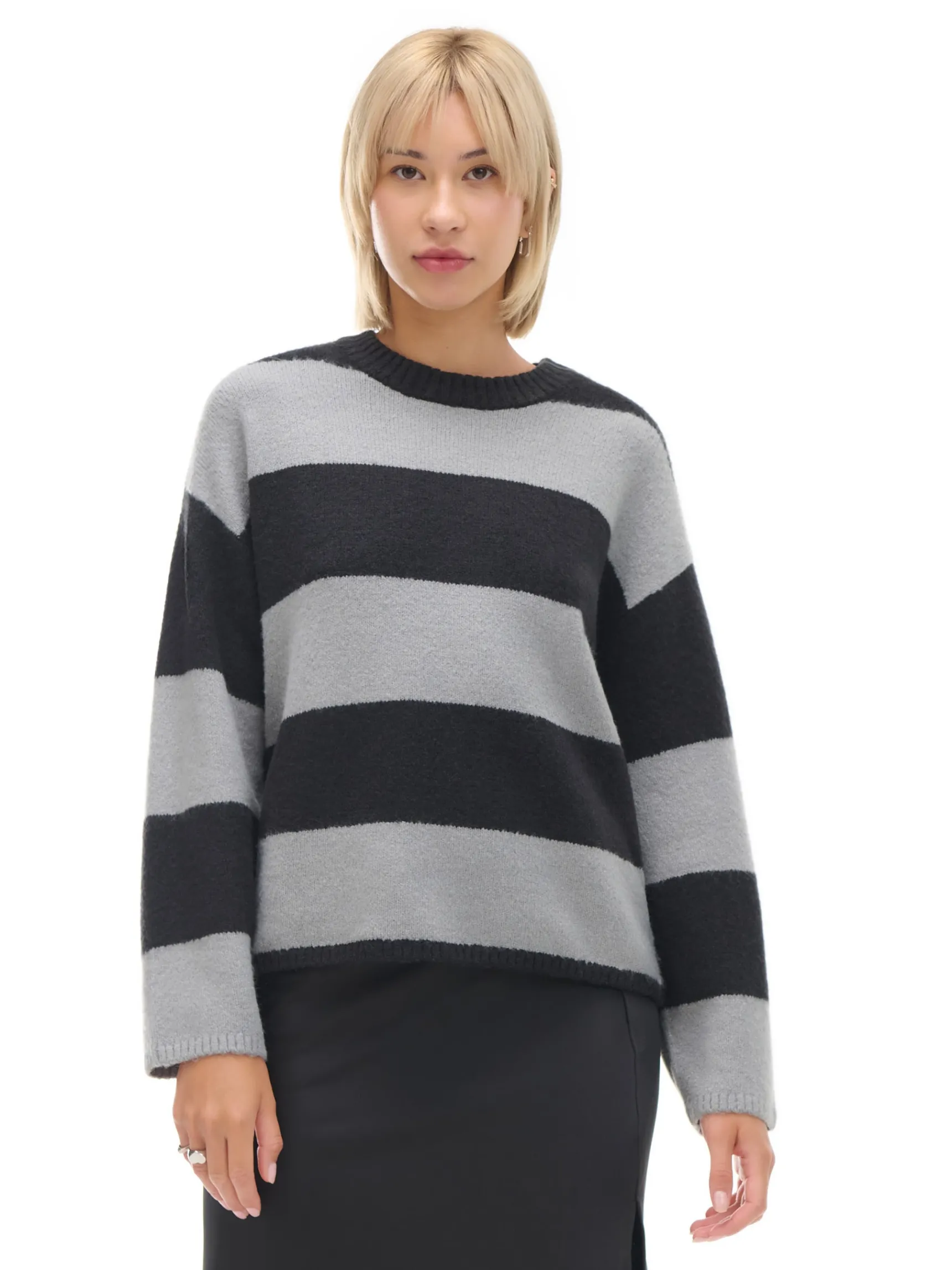 Discount Cropp Czarno-szary sweter w paski czarny