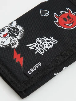 Hot Cropp Czarny portfel z nadrukami biały