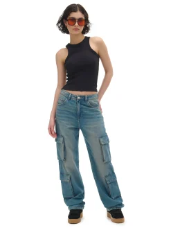 Sale Cropp prążkowany top czarny
