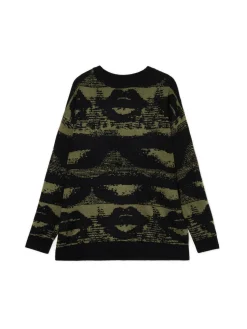 Best Cropp Czarny sweter z artystycznym nadrukiem wielobarwny