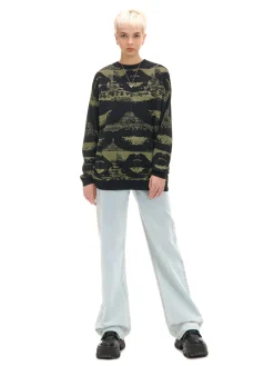 Best Cropp Czarny sweter z artystycznym nadrukiem wielobarwny