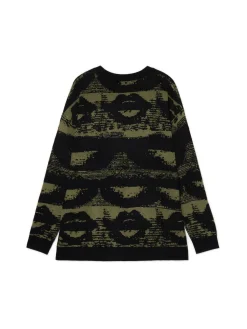 Best Cropp Czarny sweter z artystycznym nadrukiem wielobarwny