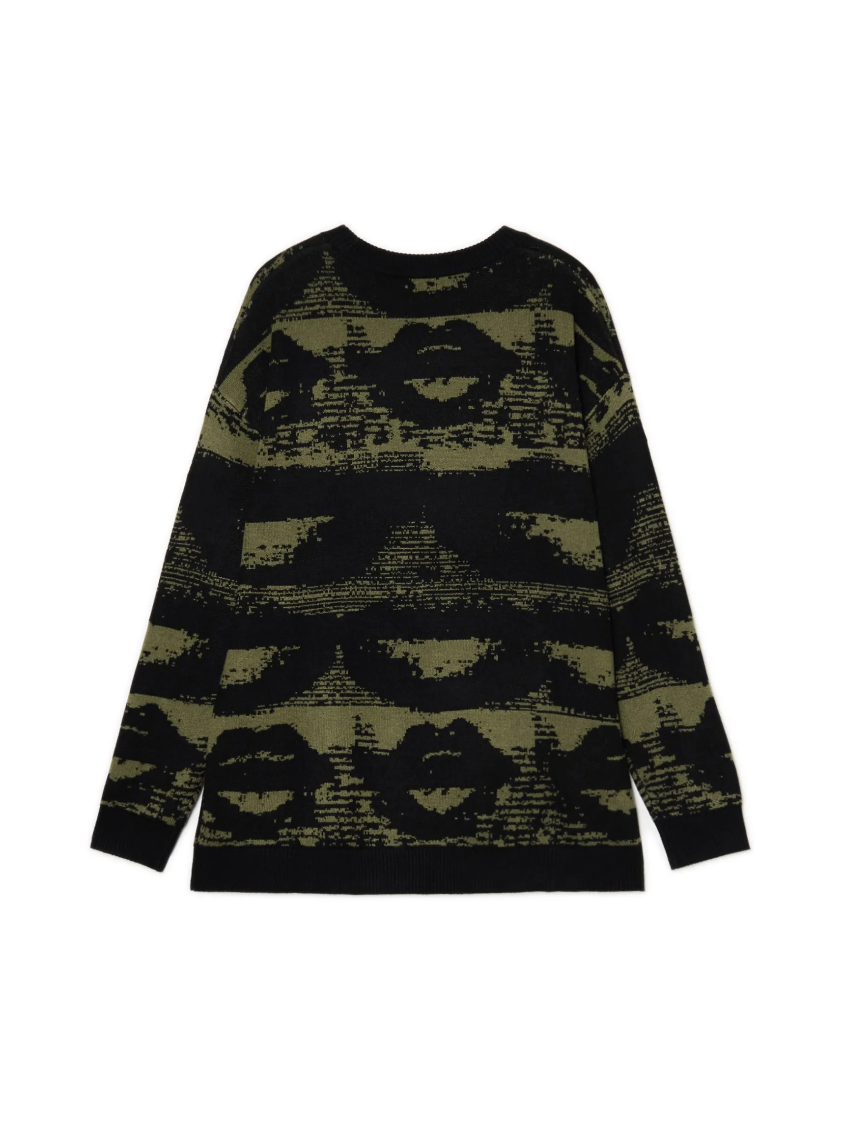 Best Cropp Czarny sweter z artystycznym nadrukiem wielobarwny