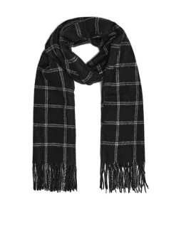 Clearance Cropp szalik w kratę z frędzlami czarny