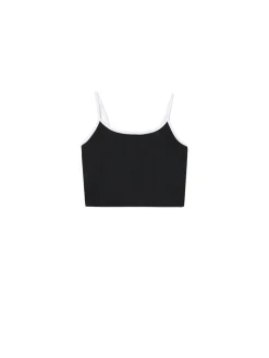 Outlet Cropp top z białymi ramiączkami czarny
