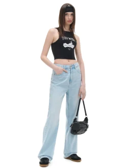 New Cropp top z nadrukiem czarny