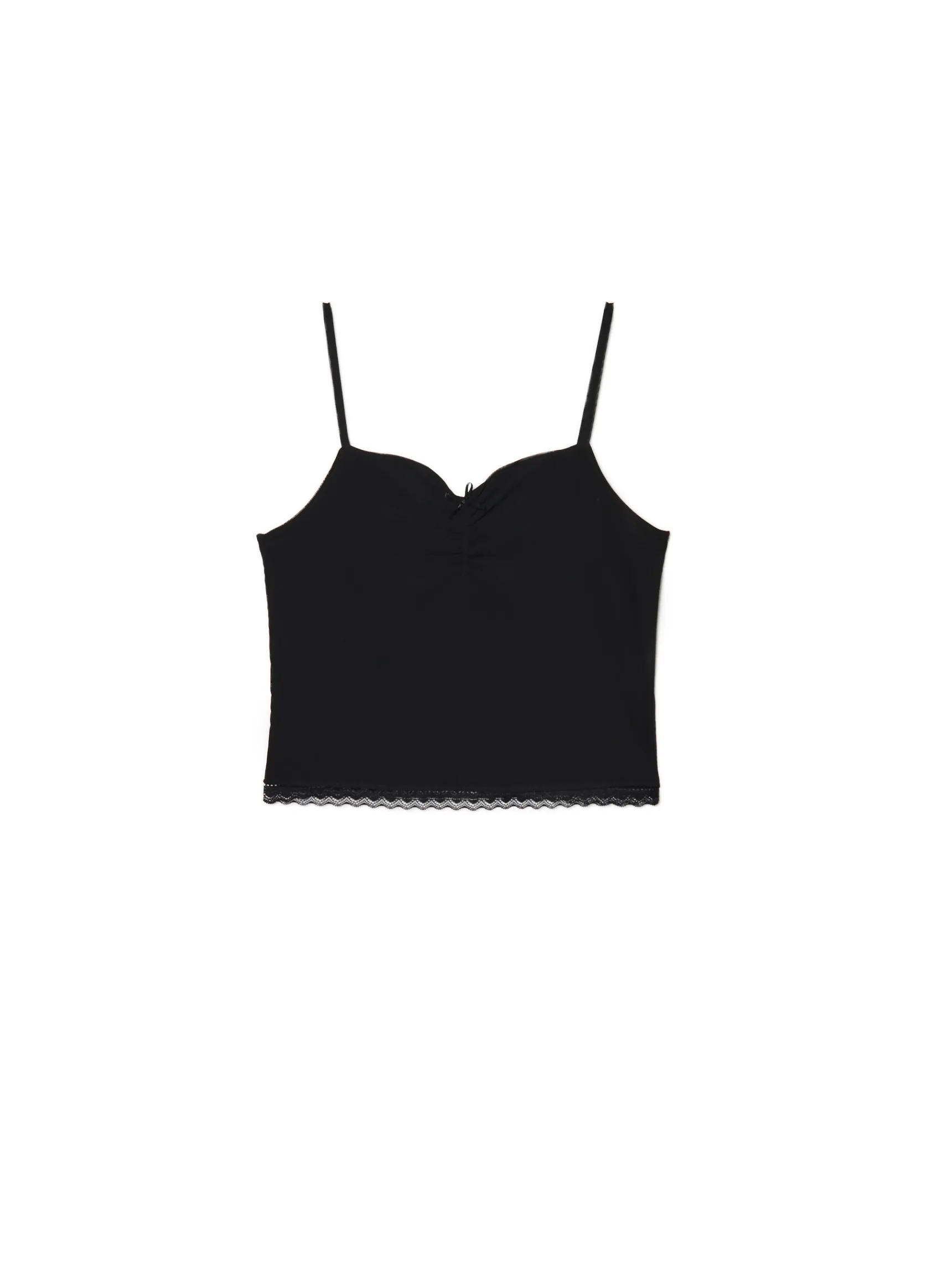 Hot Cropp top z ozdobnym marszczeniem czarny