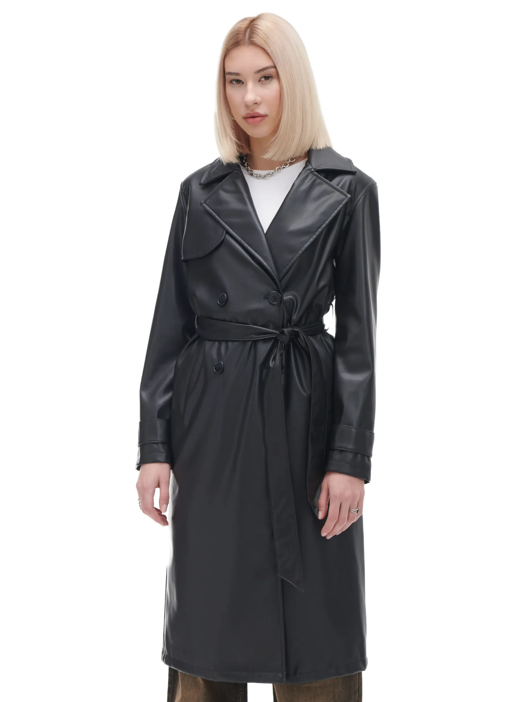 Fashion Cropp trencz z imitacji skóry czarny