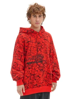 Online Cropp Czerwona bluza hoodie z nadrukiem all over czerwony