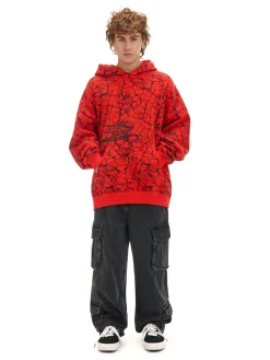 Online Cropp Czerwona bluza hoodie z nadrukiem all over czerwony