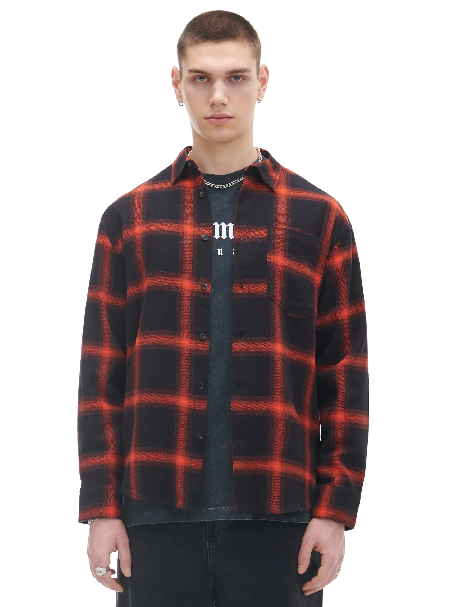 Sale Cropp Czerwona flanelowa koszula w kratę czerwony