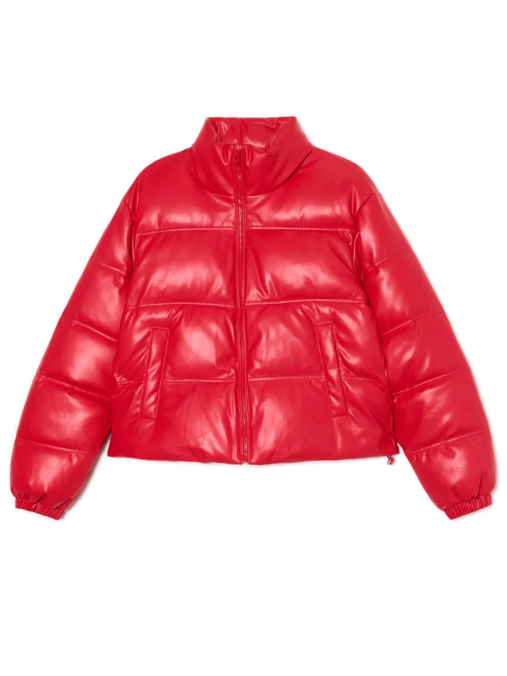Best Cropp Czerwona kurtka puffer z efektem skóry czerwony