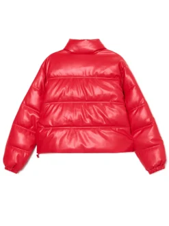 Best Cropp Czerwona kurtka puffer z efektem skóry czerwony