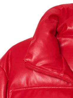 Best Cropp Czerwona kurtka puffer z efektem skóry czerwony