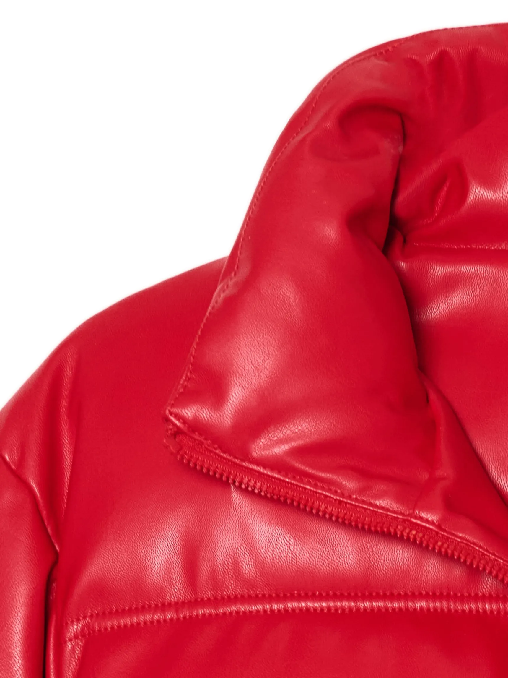 Best Cropp Czerwona kurtka puffer z efektem skóry czerwony
