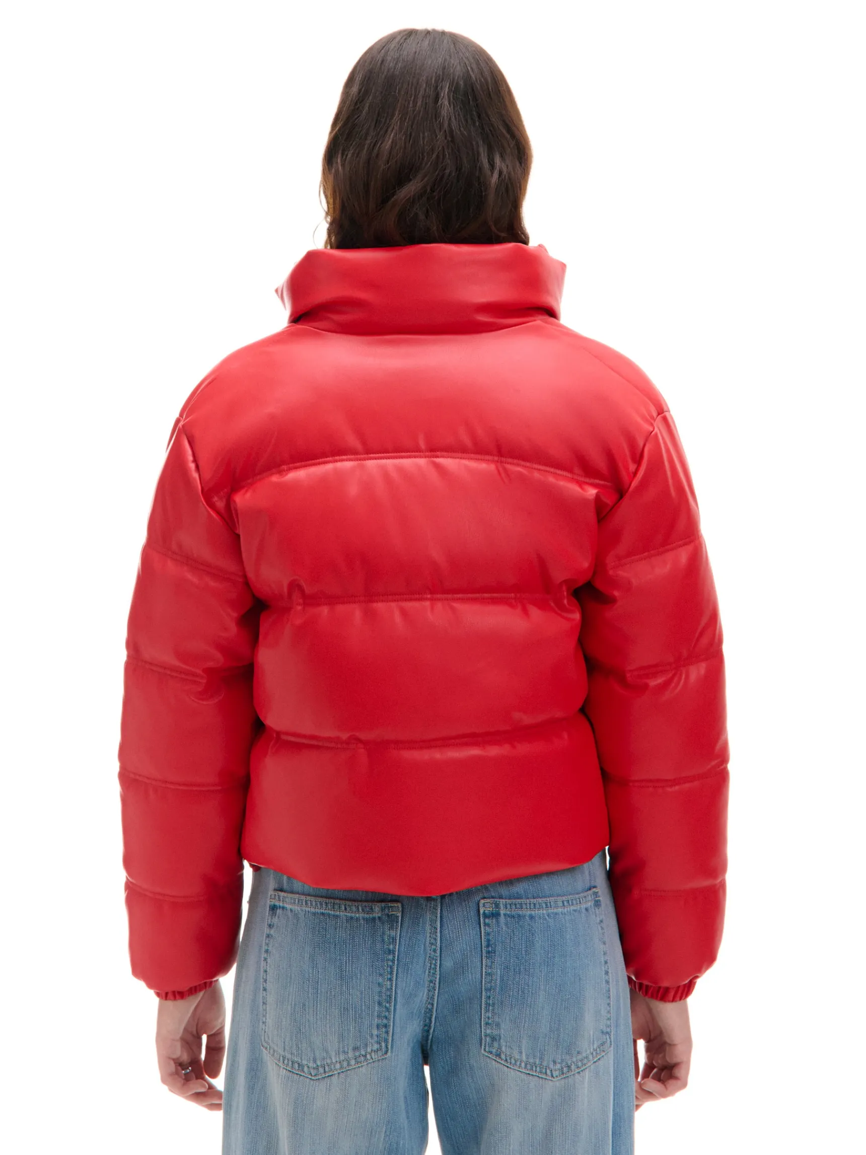 Best Cropp Czerwona kurtka puffer z efektem skóry czerwony