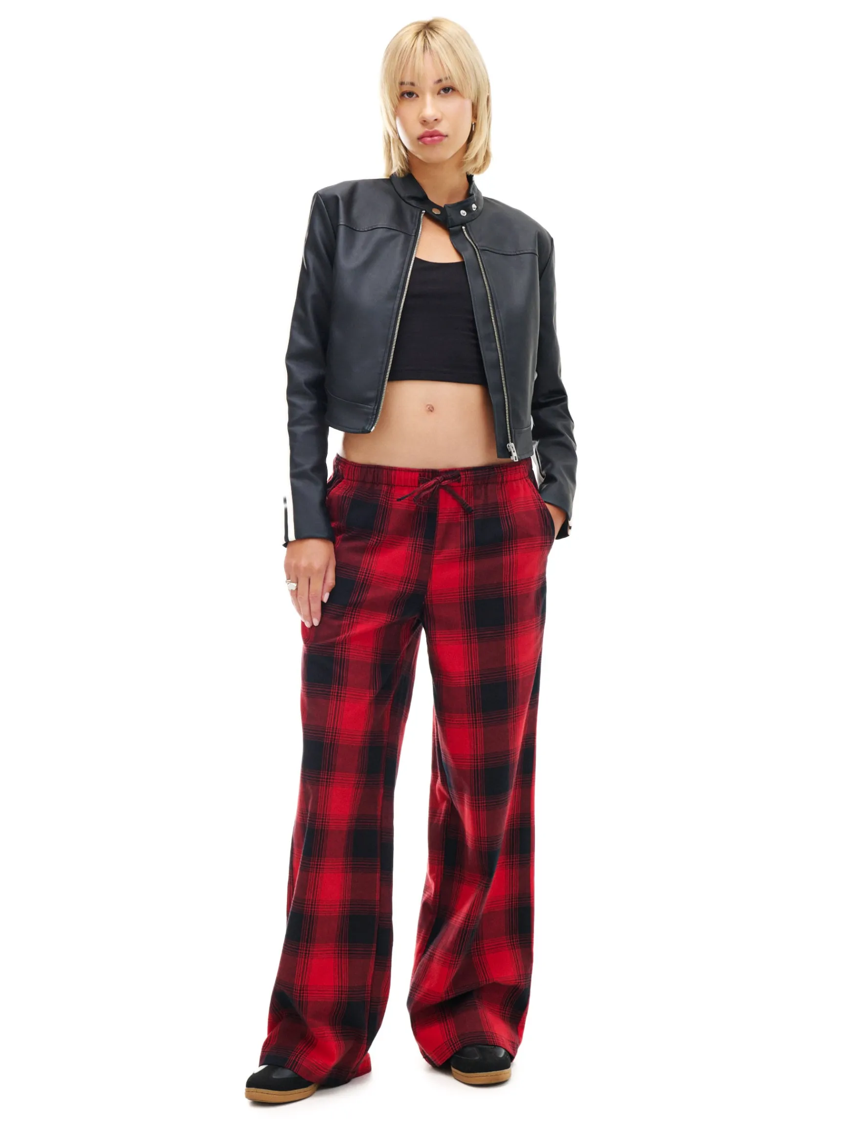 Clearance Cropp Czerwone spodnie w kratę czerwony