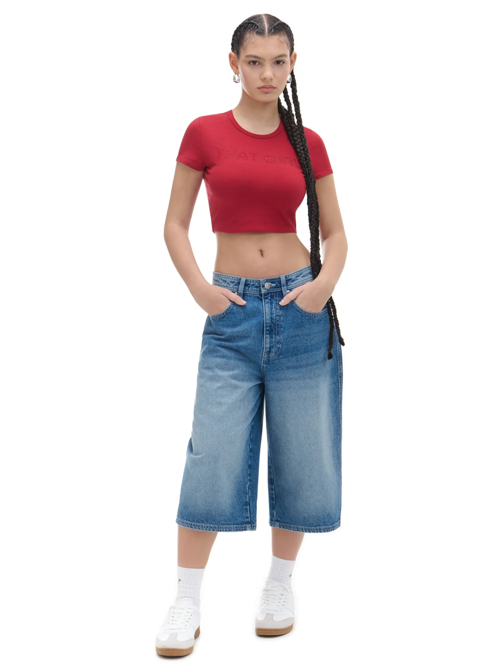Fashion Cropp crop top z cyrkoniami czerwony