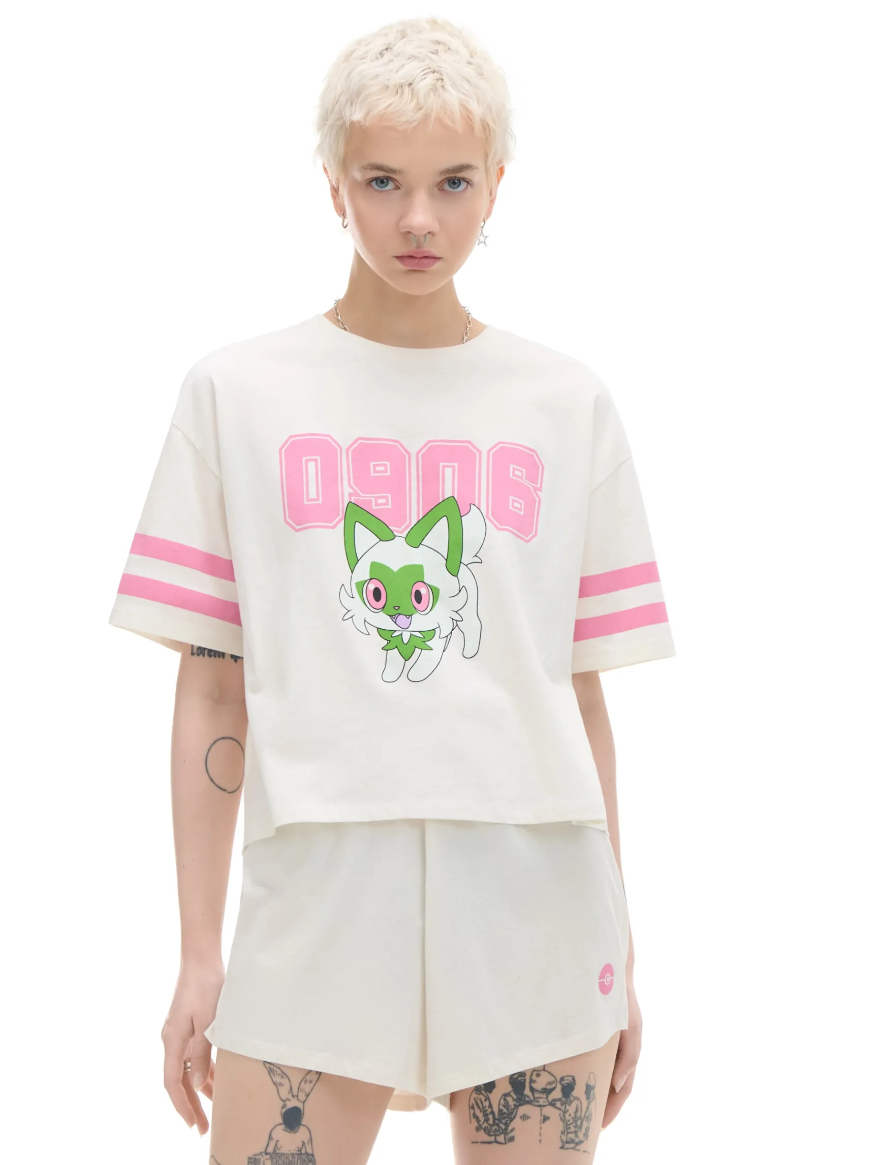 Online Cropp Dwuczęściowa krótka piżama Pokémon kremowy