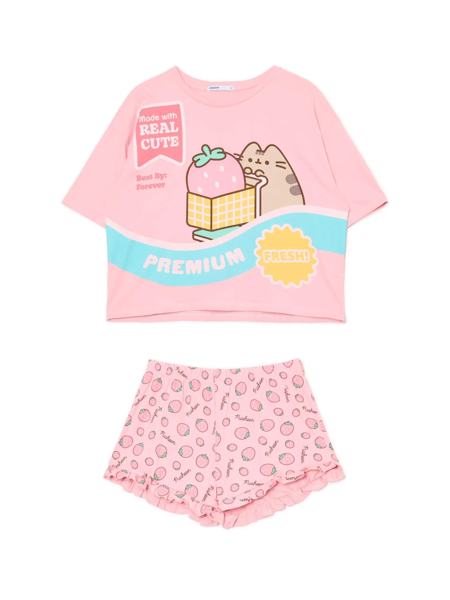Online Cropp Dwuczęściowa piżama Pusheen różowy