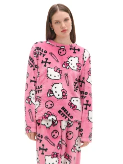 Sale Cropp Dwuczęściowa pluszowa piżama Hello Kitty różowy