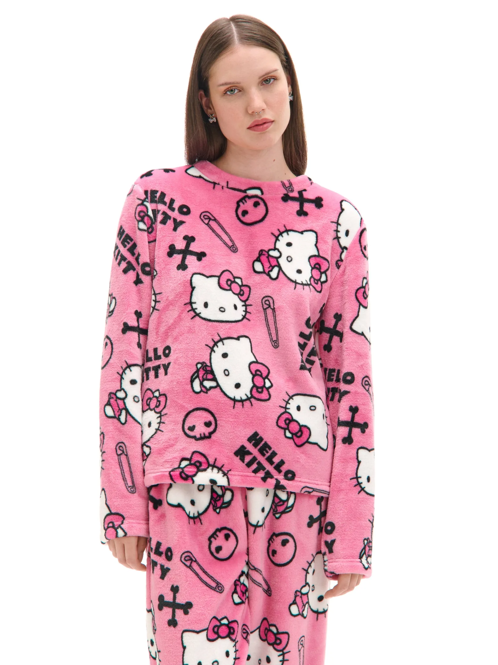 Sale Cropp Dwuczęściowa pluszowa piżama Hello Kitty różowy