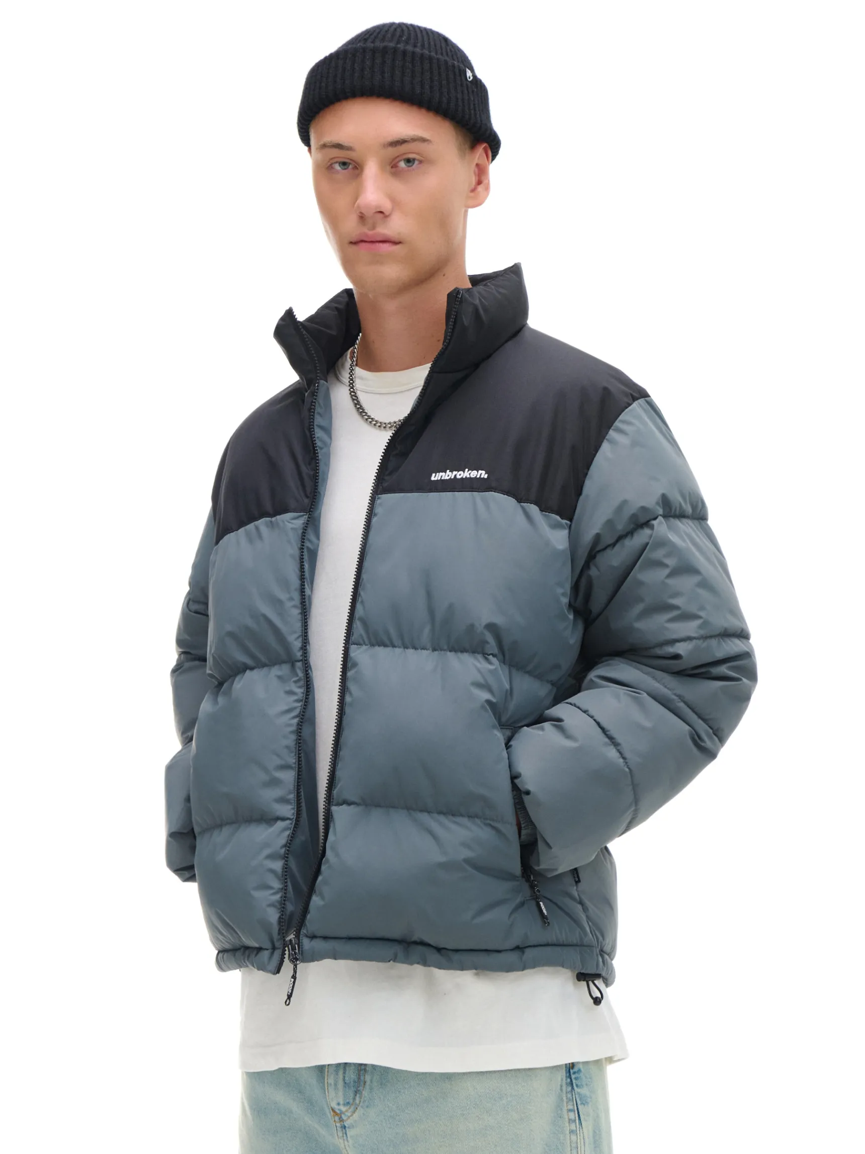Outlet Cropp Dwukolorowa kurtka puffer surowygranatowy