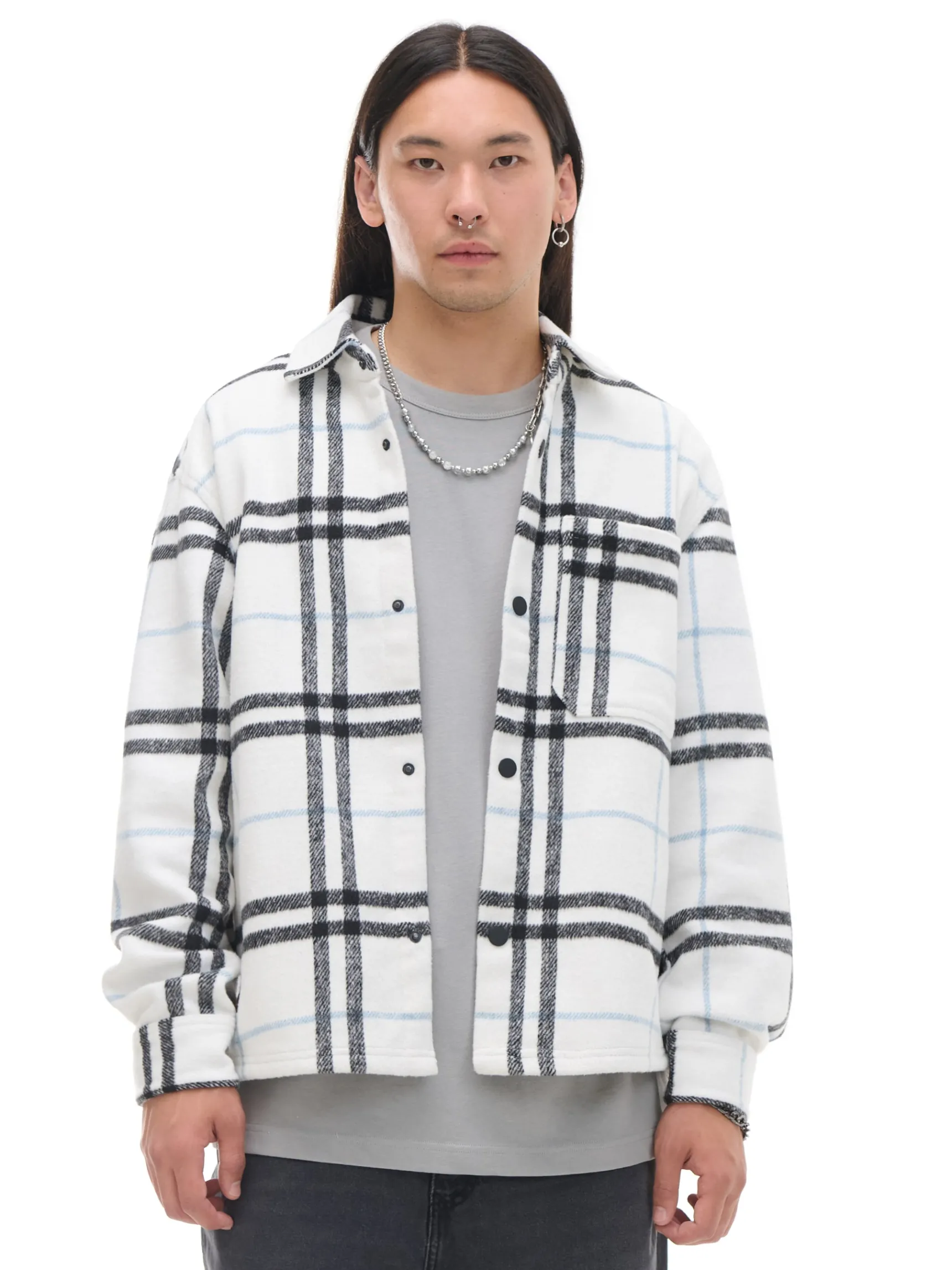 Outlet Cropp Flanelowa kraciasta koszula z domieszką wełny biały