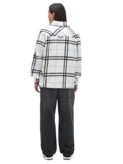 Outlet Cropp Flanelowa kraciasta koszula z domieszką wełny biały