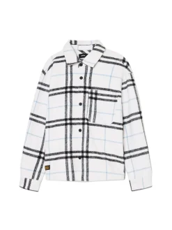 Outlet Cropp Flanelowa kraciasta koszula z domieszką wełny biały