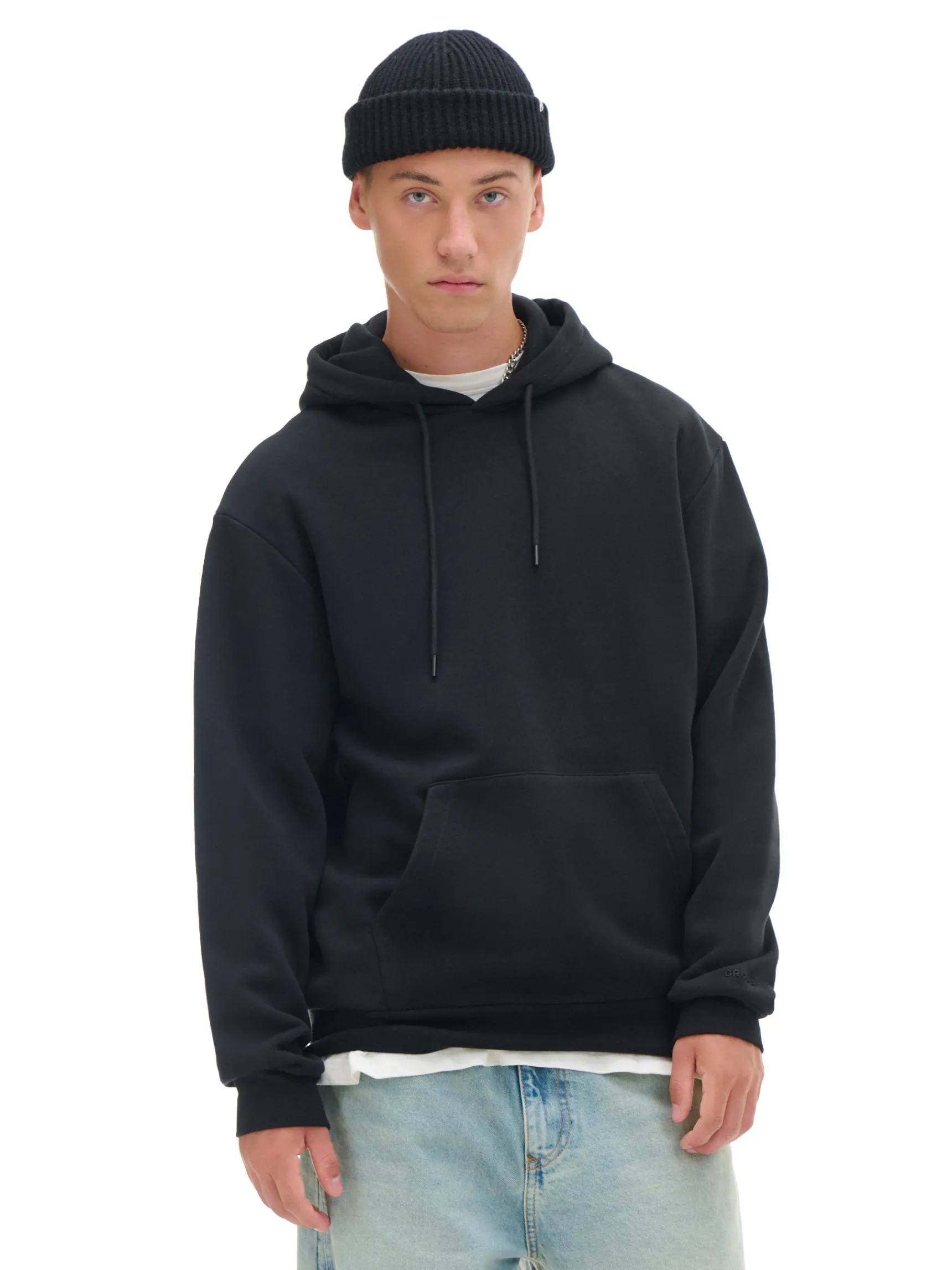 Online Cropp Gładka czarna bluza z kapturem czarny