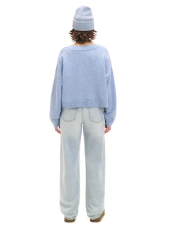 Hot Cropp Gładki jasnoniebieski sweter błękitny