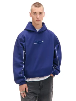 Sale Cropp Granatowa bluza hoodie z naszywkami granatowy