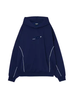 Sale Cropp Granatowa bluza hoodie z naszywkami granatowy