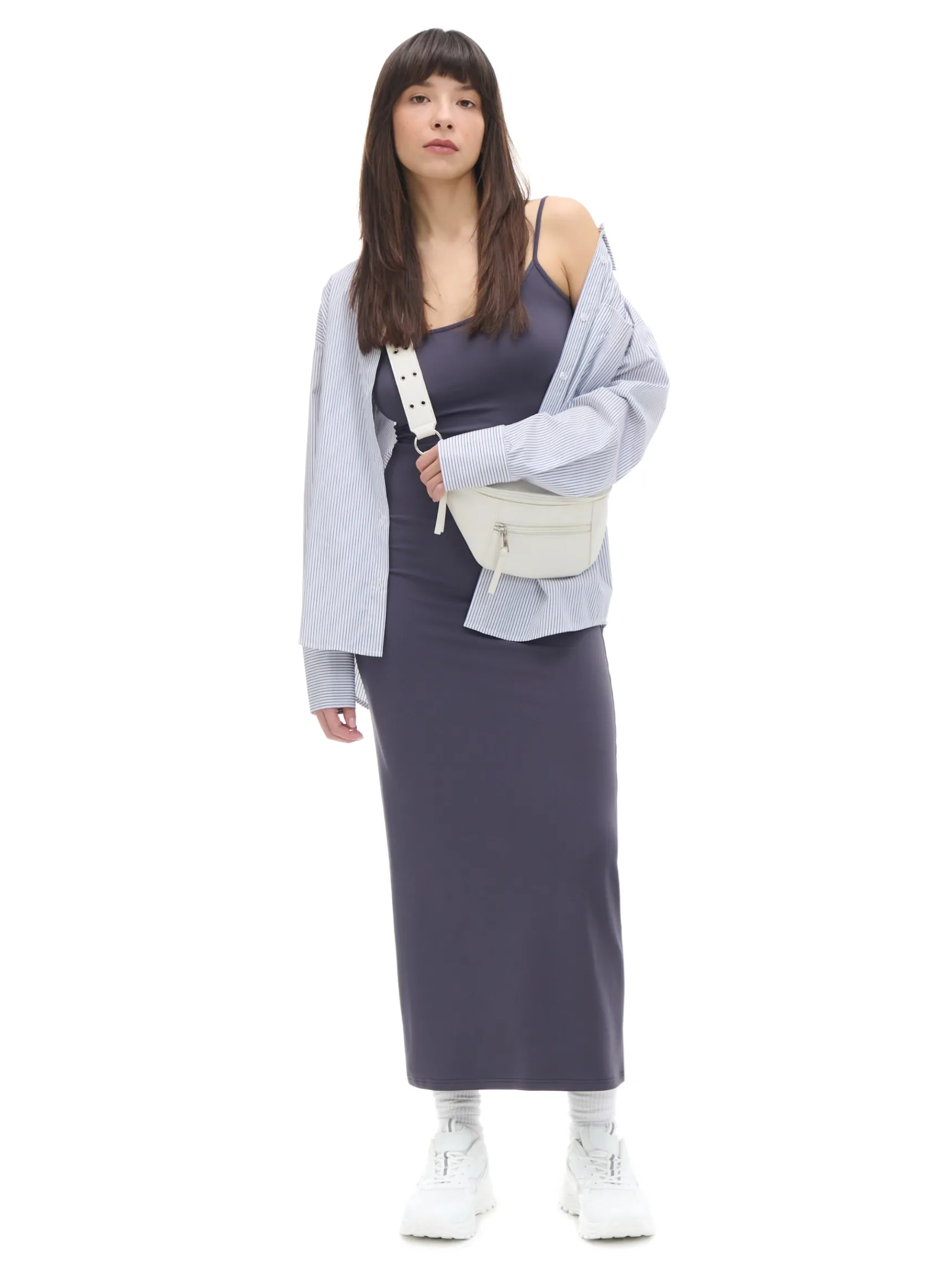 Fashion Cropp Granatowa sukienka maxi szary