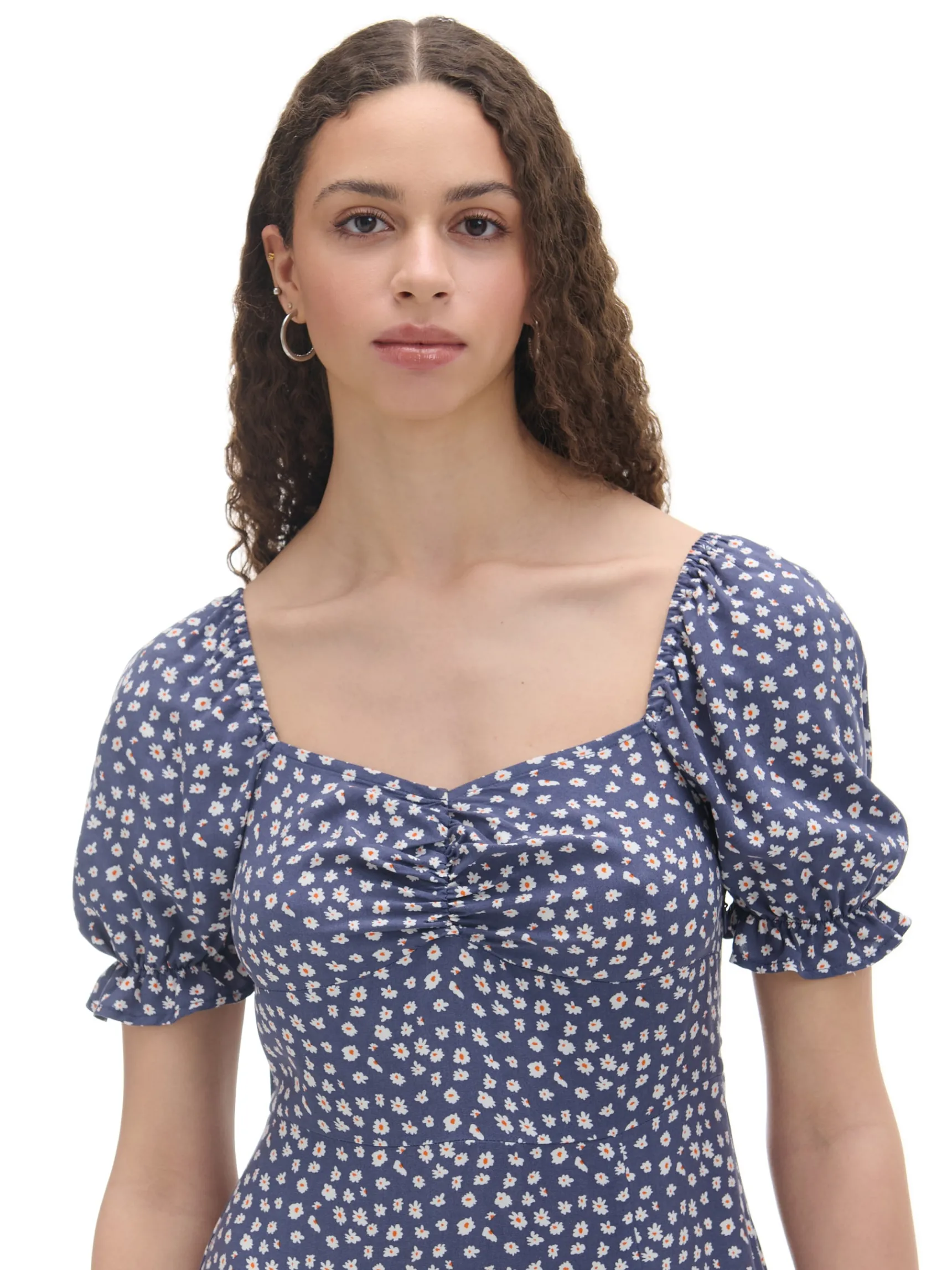 Fashion Cropp Granatowa sukienka midi w stokrotki granatowy