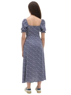 Fashion Cropp Granatowa sukienka midi w stokrotki granatowy