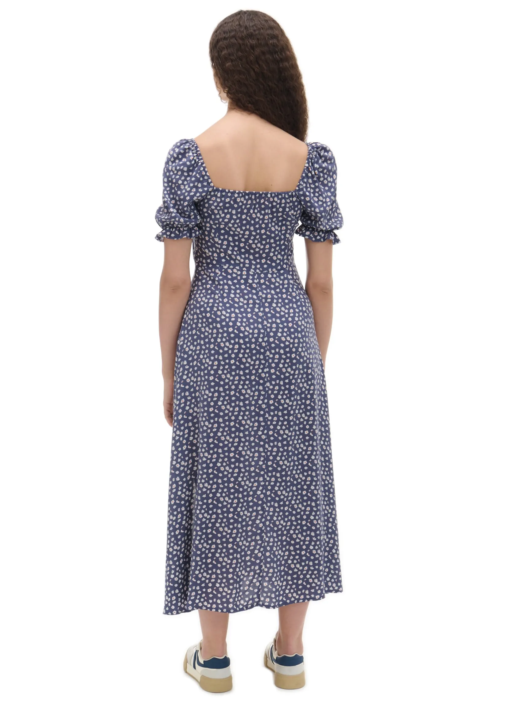 Fashion Cropp Granatowa sukienka midi w stokrotki granatowy